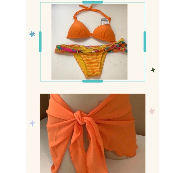 Recco Size M Brazilian Stripes & Flowers & Zuliana Orange Sarong New With Tags - Picture 1 of 14